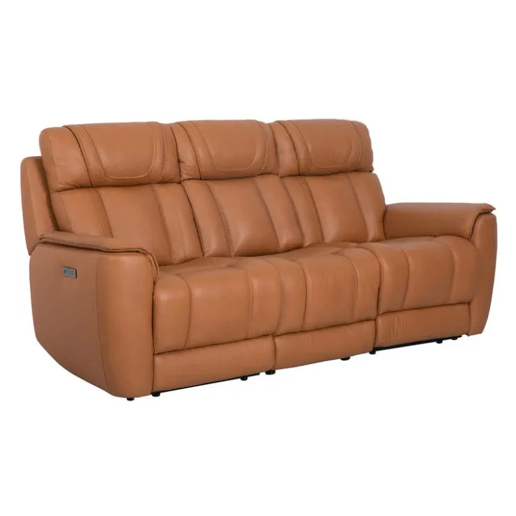 Genuine Leather Power Reclining Modular Sofa with Adjustable Headrests and a Fold-Down Seat - 3 pcs Tan Hot