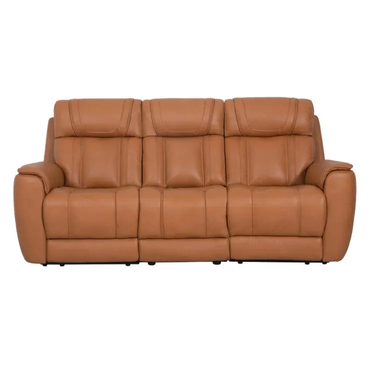 Genuine Leather Power Reclining Modular Sofa with Adjustable Headrests and a Fold-Down Seat - 3 pcs Tan Hot