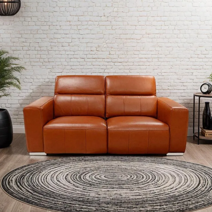 HTL Genuine Leather Power Reclining Modular Loveseat with Adjustable Headrests – 2 pcs Brown New