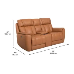 Genuine Leather Power Reclining Modular Loveseat with Adjustable Headrests, Console and Retractable Cup Holders - 3 pcs Tan Best