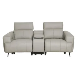 Genuine Leather Power Reclining Loveseat with Console Grey Discount