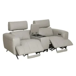 Genuine Leather Power Reclining Loveseat with Console Grey Discount