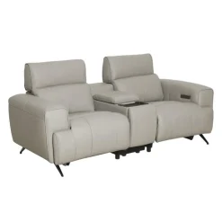 Genuine Leather Power Reclining Loveseat with Console Grey Discount