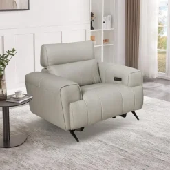 Genuine Leather Power Recliner Grey Discount