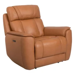 Genuine Leather Power Recliner with Adjustable Headrest Tan Outlet