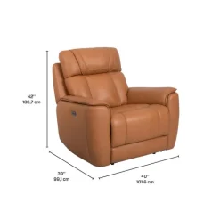 Genuine Leather Power Recliner with Adjustable Headrest Tan Outlet
