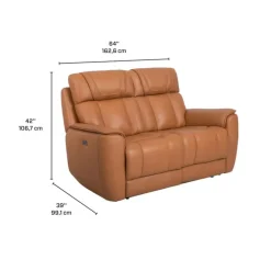 Genuine Leather Power Reclining Modular Loveseat with Adjustable Headrests - 2 pcs Tan Hot