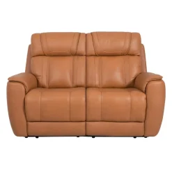 Genuine Leather Power Reclining Modular Loveseat with Adjustable Headrests - 2 pcs Tan Hot