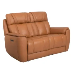 Genuine Leather Power Reclining Modular Loveseat with Adjustable Headrests - 2 pcs Tan Hot