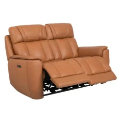 Genuine Leather Power Reclining Modular Loveseat with Adjustable Headrests - 2 pcs Tan Hot