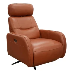 HTL Genuine Leather Power Swivel Recliner with Adjustable Headrest – TAN Clearance