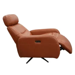 HTL Genuine Leather Power Swivel Recliner with Adjustable Headrest – TAN Clearance