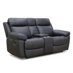 Genuine Leather Reclining Loveseat with Console Black Best