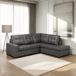 Sofa By Fancy Genuine Leather Sectional - Right-Side Chaise Grey Outlet