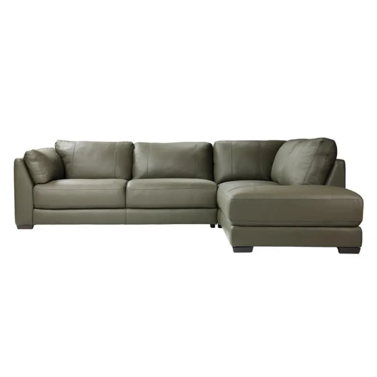 HTL Genuine Leather Sectional with Right-Side Extra Seat Vert Khaki Online