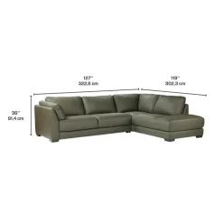 HTL Genuine Leather Sectional with Right-Side Extra Seat Vert Khaki Online