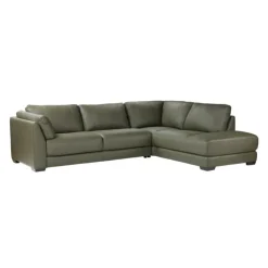 HTL Genuine Leather Sectional with Right-Side Extra Seat Vert Khaki Online