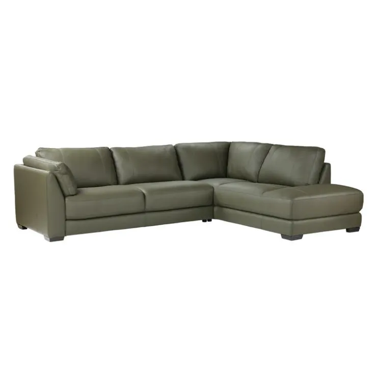 HTL Genuine Leather Sectional with Right-Side Extra Seat Vert Khaki Online