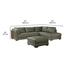HTL Genuine Leather Sectional with Right-Side Extra Seat and Matching Ottoman Vert Khaki Hot