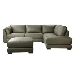 HTL Genuine Leather Sectional with Right-Side Extra Seat and Matching Ottoman Vert Khaki Hot