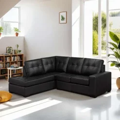 Sofa By Fancy Genuine Leather Sectional - Left-Side Chaise Black