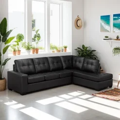 Sofa By Fancy Genuine Leather Sectional - Right-Side Chaise Black Hot