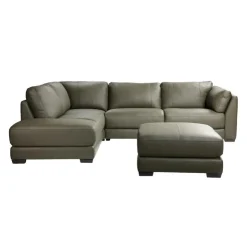 HTL Genuine Leather Sectional with Left-Side Extra Seat and Matching Ottoman Vert Khaki New