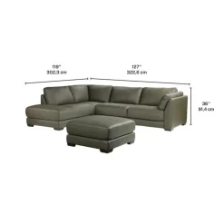 HTL Genuine Leather Sectional with Left-Side Extra Seat and Matching Ottoman Vert Khaki New
