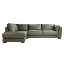 HTL Genuine Leather Sectional with Left-Side Extra Seat Vert Khaki Outlet
