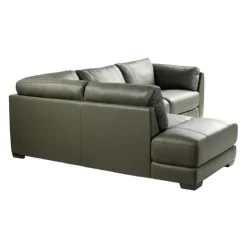 HTL Genuine Leather Sectional with Left-Side Extra Seat Vert Khaki Outlet