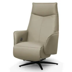 Genuine Leather Swivel Power Recliner - Taupe Clearance
