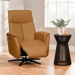 Genuine Leather Swivel Power Recliner - Tan Best
