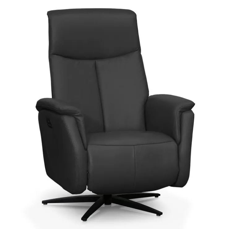 Genuine Leather Swivel Power Recliner - Dark Grey New