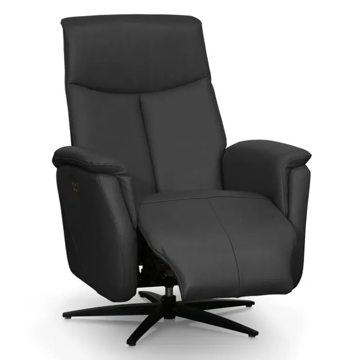 Genuine Leather Swivel Power Recliner - Dark Grey New