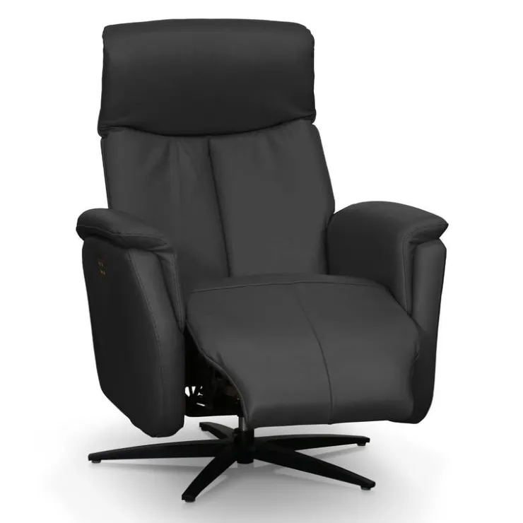 Genuine Leather Swivel Power Recliner - Dark Grey New