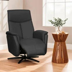 Genuine Leather Swivel Power Recliner - Dark Grey New
