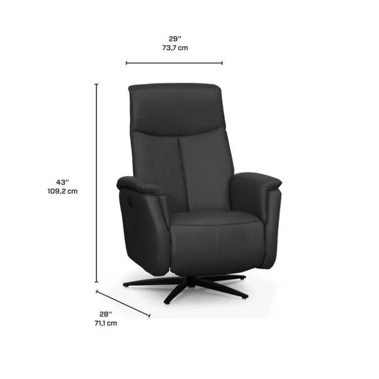 Genuine Leather Swivel Power Recliner - Dark Grey New
