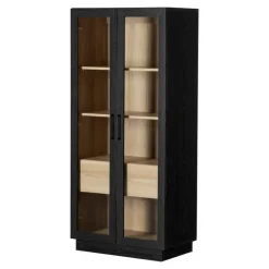 Meubles South Shore Glass-Front Cabinet with Drawer - South Shore Black Oak and Natural Ash Sale