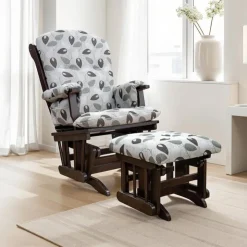 Gliding Rocking Chair and Ball-Bearing Footrest - Patterned Fabric Brown/Grey Sale