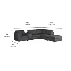 Modular Sectional with Console and Ottoman - 6 pcs Grey Outlet
