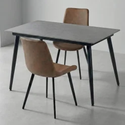 Sintered Stone Dining Set with 2 Cognac Chairs - 48" Grey Discount