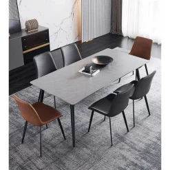 Grey Sintered Stone Dining Set with 4 Grey Chairs and 2 Cognac Chairs - 59" Gray Table/ Chairs Grey & Orange Best