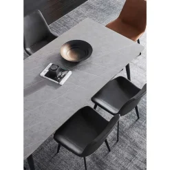 Grey Sintered Stone Dining Set with 4 Grey Chairs and 2 Cognac Chairs - 59" Gray Table/ Chairs Grey & Orange Best