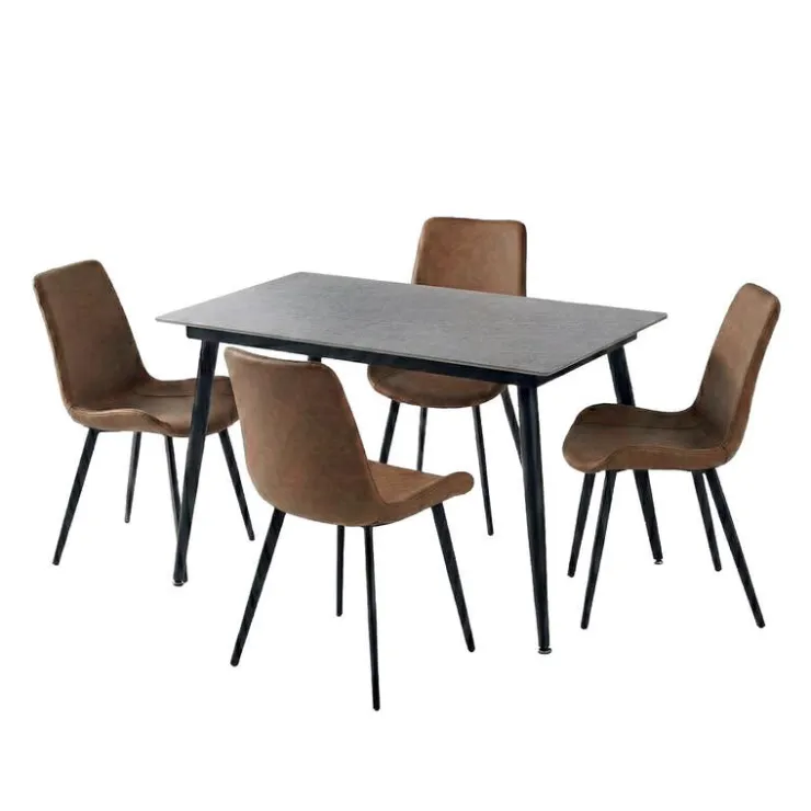 Sintered Stone Dining Set with 4 Cognac Chairs - 48" Grey New