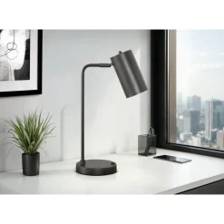 Monarch 18"H Metal Table Lamp with USB Ports Grey Discount