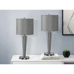 Monarch 24"H Metal Table Lamp with USB Ports (2pcs) Silver Outlet