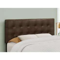 Monarch Headboard - full size - button tufted / upholstered panel - dark leathe - Brown Sale