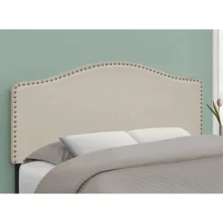 Monarch Headboard - full size - nailhead trim / arched top / upholstered panel - beig - Beige New