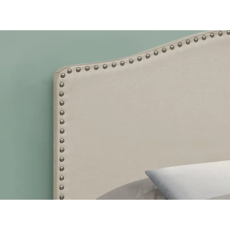 Monarch Headboard - full size - nailhead trim / arched top / upholstered panel - beig - Beige New
