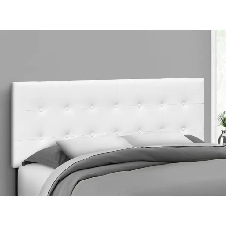 Monarch Headboard - queen size - button tufted / upholstered panel - leather-lo - White